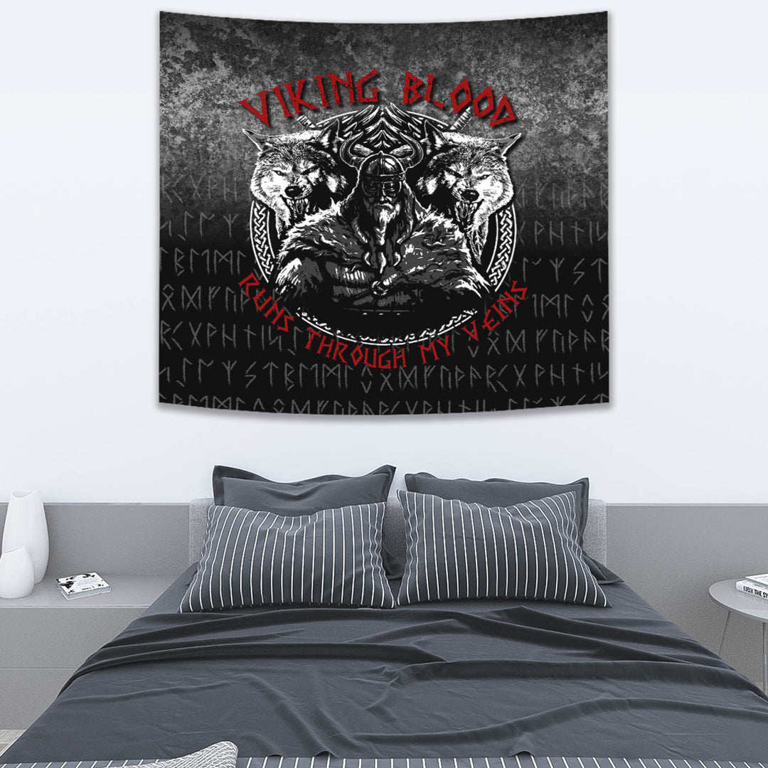 Viking Tapestry Odin Geri And Freki Wolfs Viking Tapestry Blood Runs Through My Veins