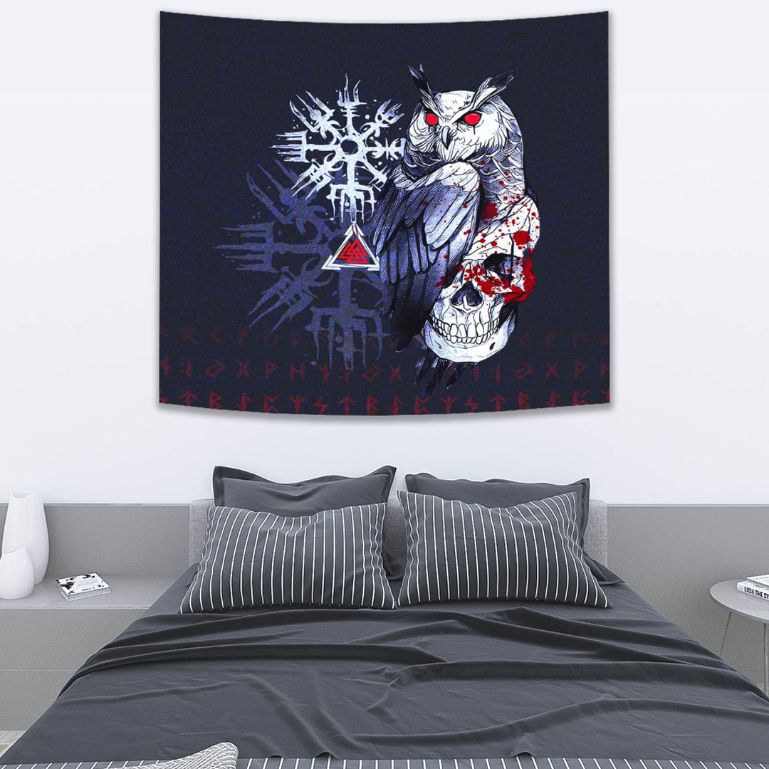 Viking Tapestry Owl Skull Blood Blue Style