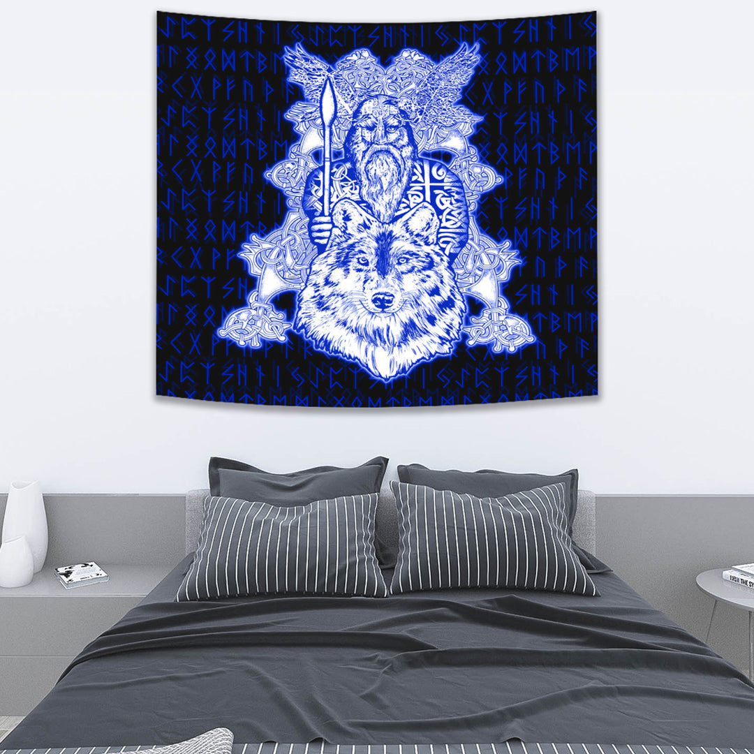 Viking Tapestry Odin Wolf Viking Tapestry Set Blue