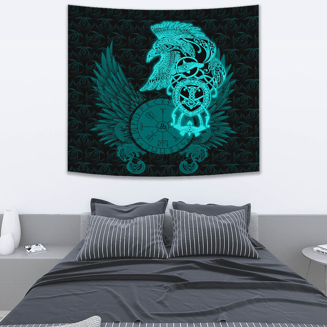 Viking Tapestry Raven Ving Turquoise
