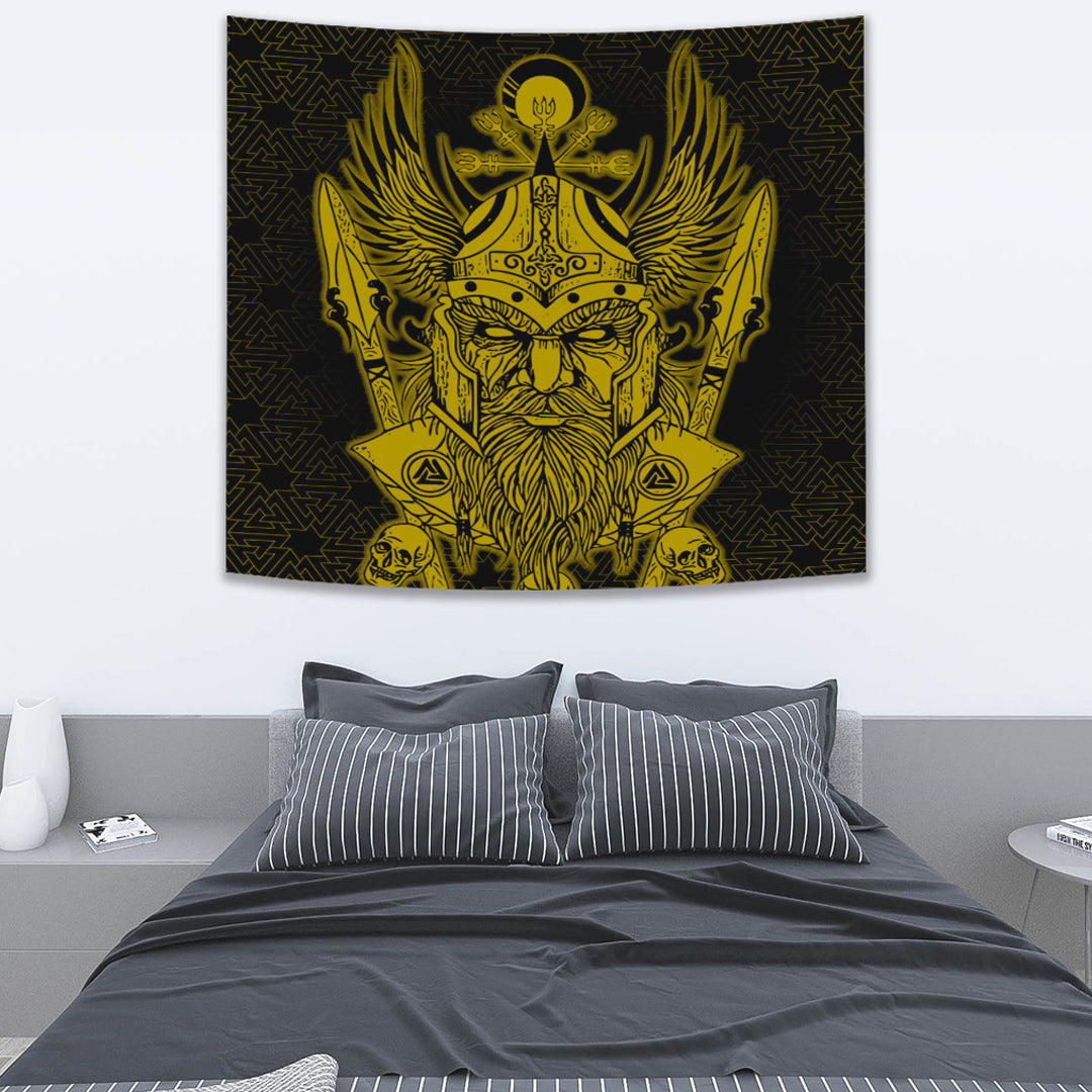 Viking Tapestry Odin And Raven Gold 