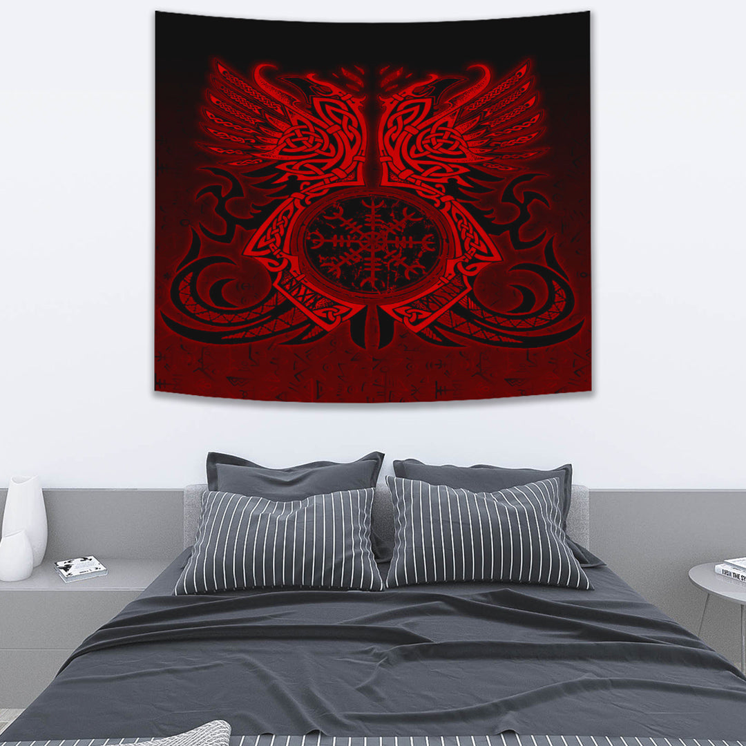 Viking Tapestry Two Raven Cletic Red