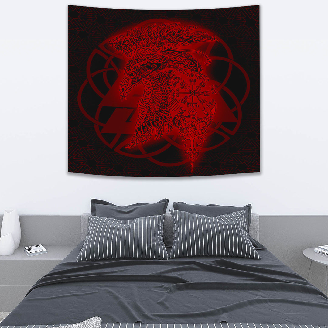 Viking Tapestry Raven Valknut Red 