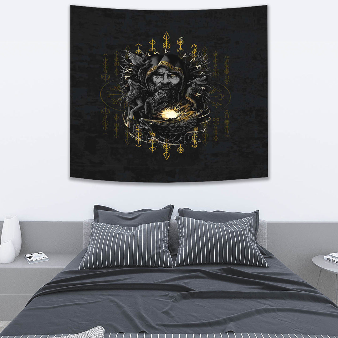 Viking Tapestry Odin Geri and Freki Rune Style