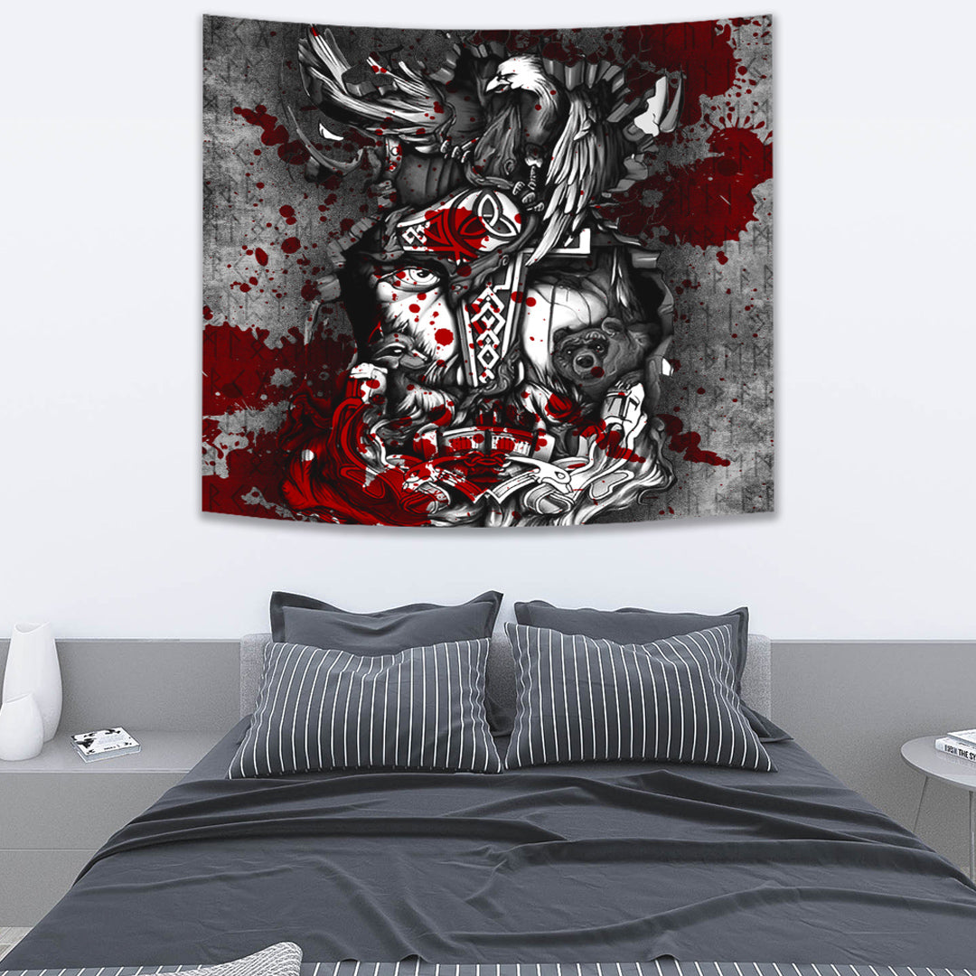Viking Tapestry Odin Wolf Bear Raven Blood