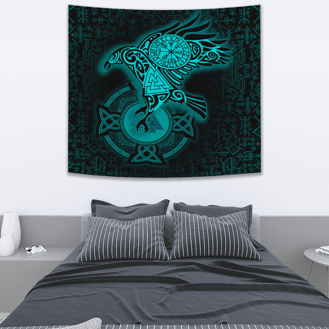 Viking Tapestry Celtic Raven Turquoise 
