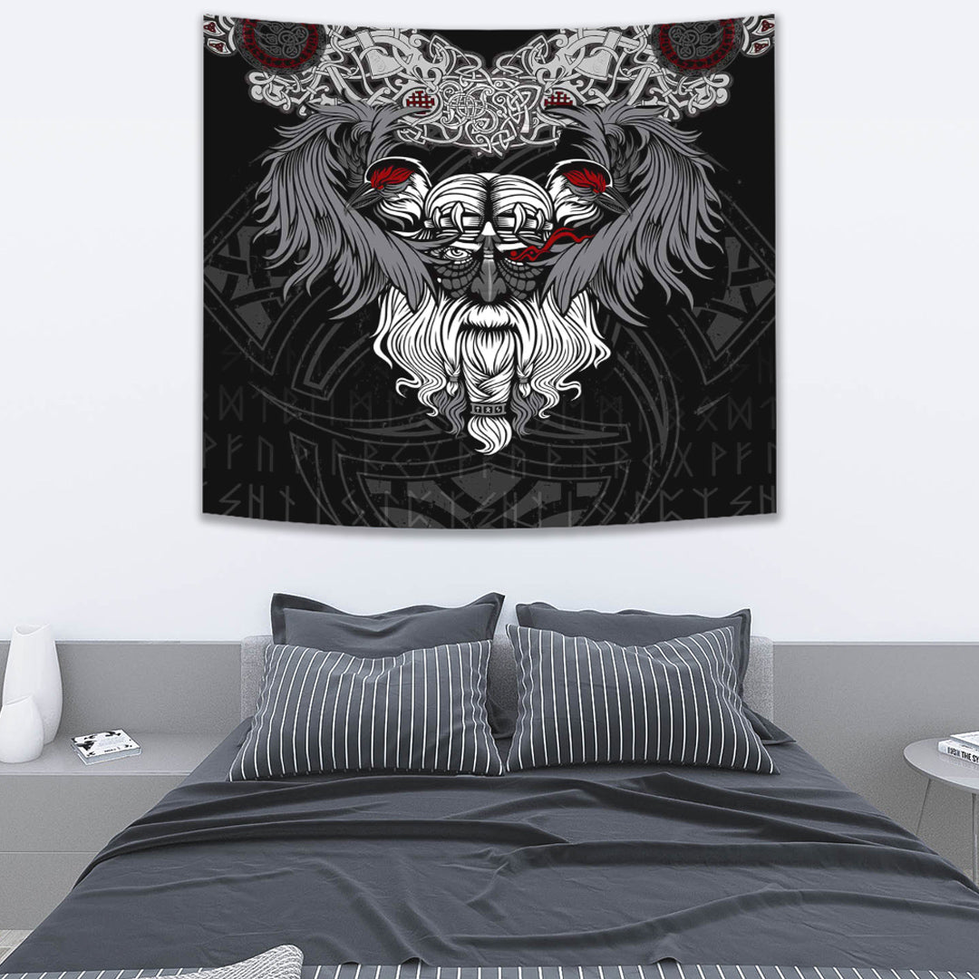 Viking Tapestry God Odin and His Raven