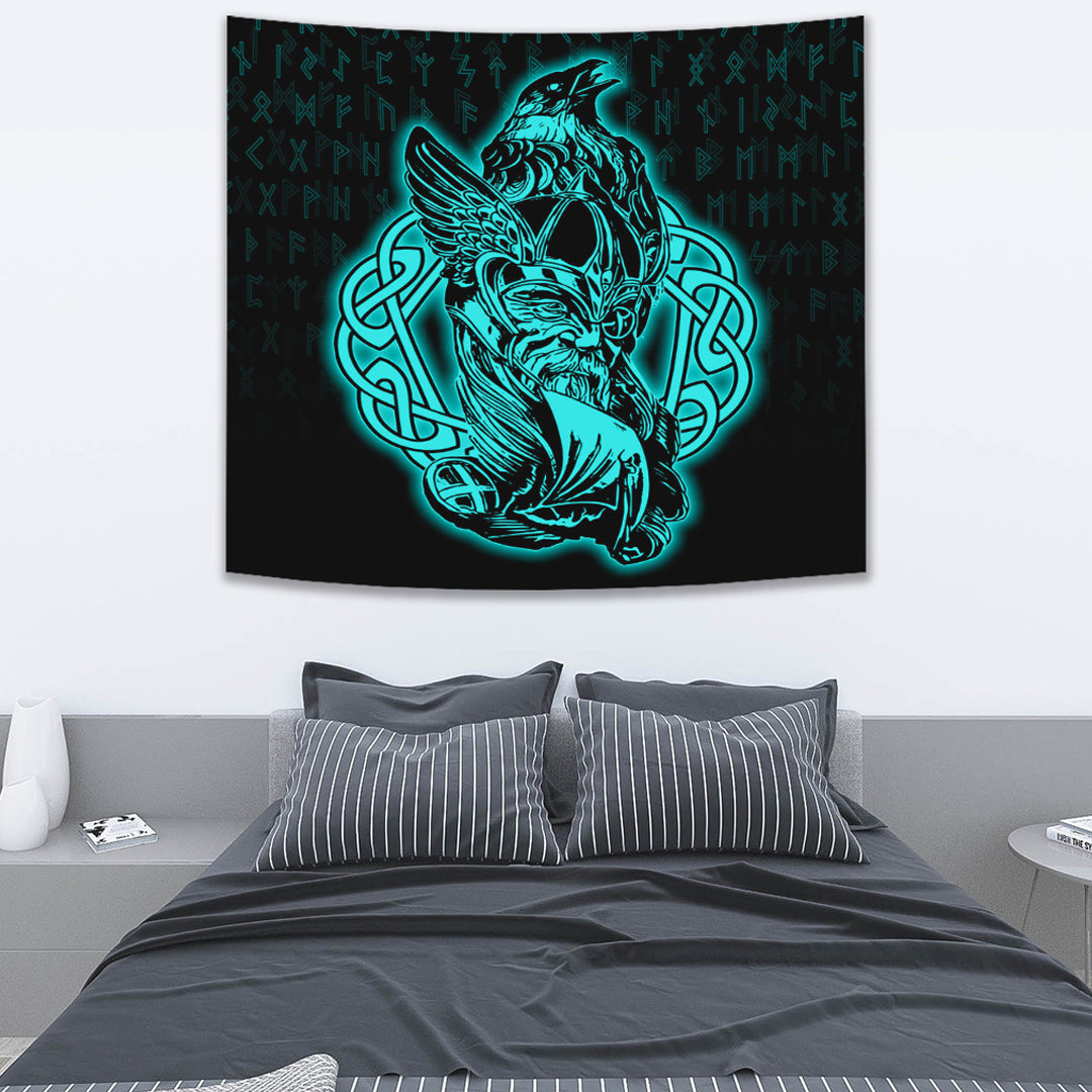 Viking Tapestry Odin Raven Viking Tapestry Set Turquoise