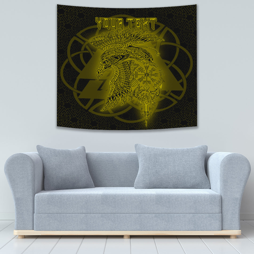 Viking Tapestry Valknut Raven Gold 