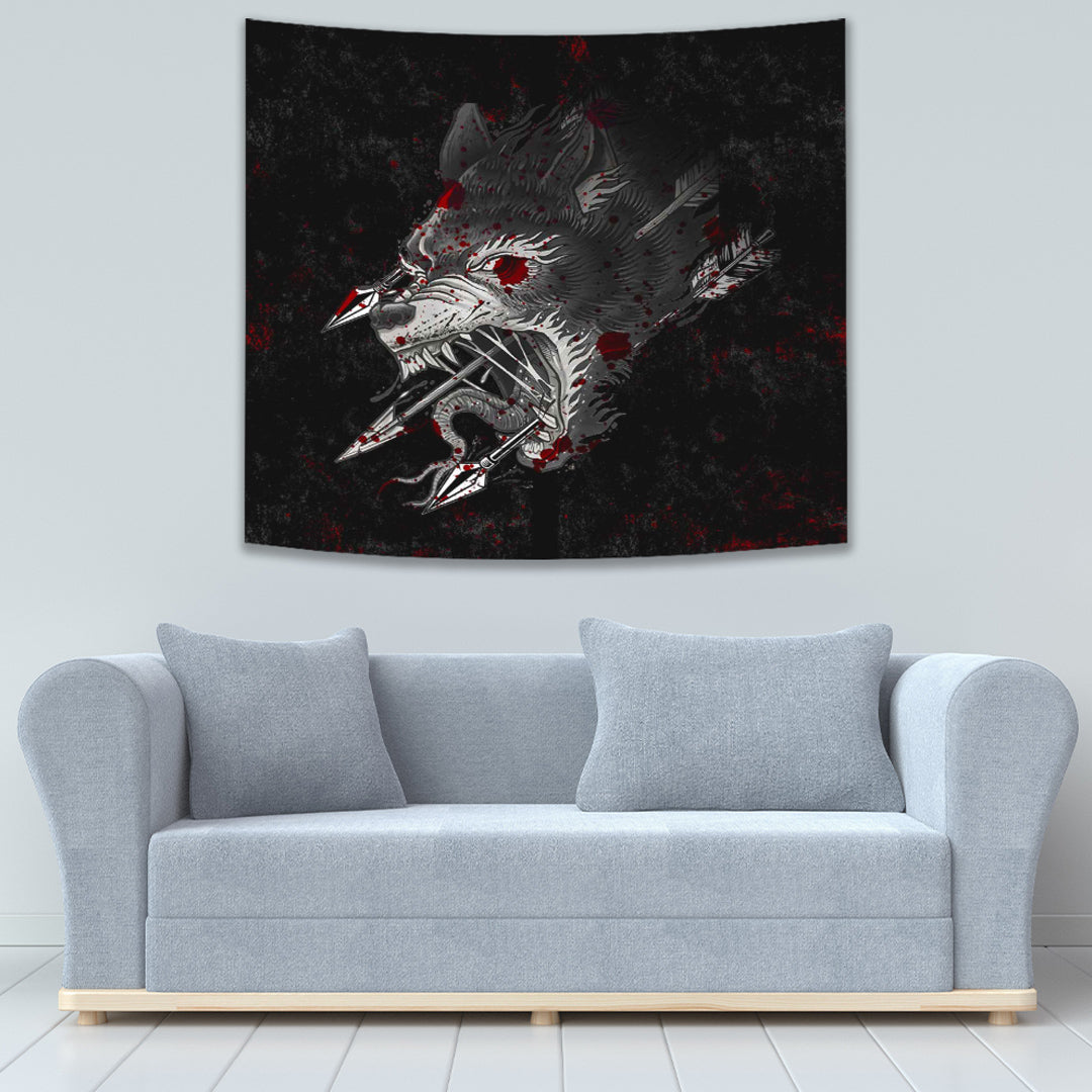 Viking Tapestry Fenrir Wolf Arrow and Blood