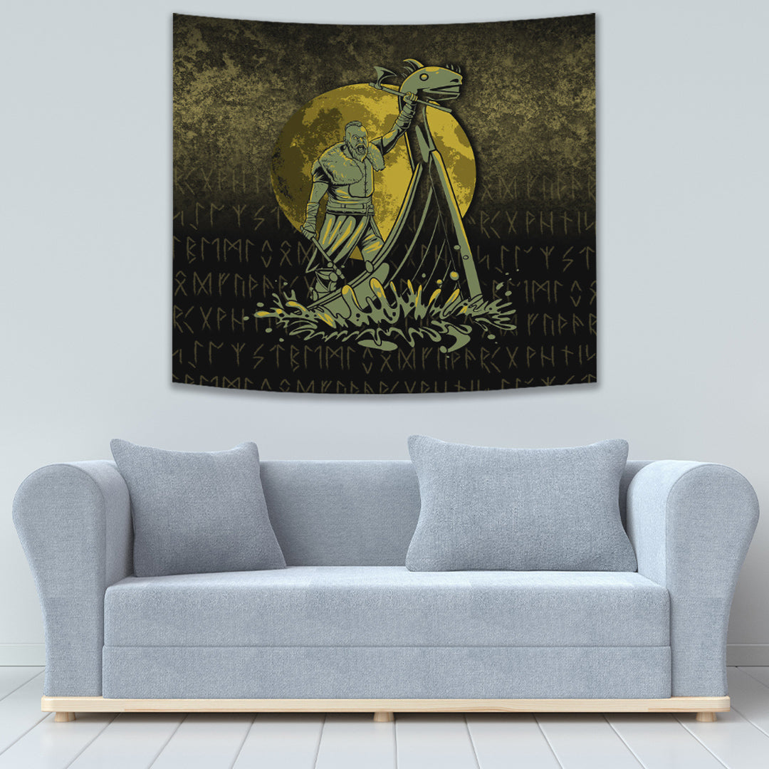 Viking Tapestry Victory or Valhalla Drakkar Ver01