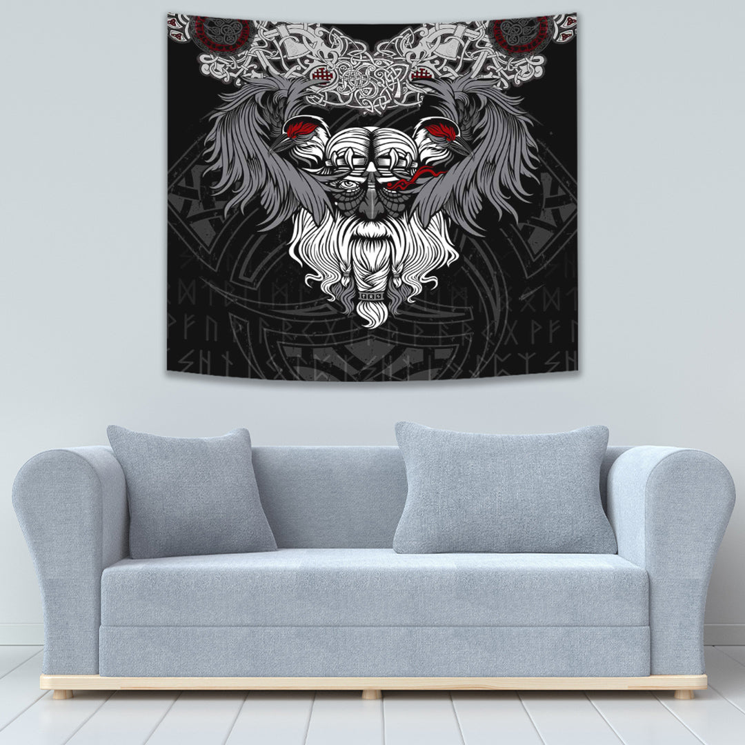 Viking Tapestry God Odin and His Raven