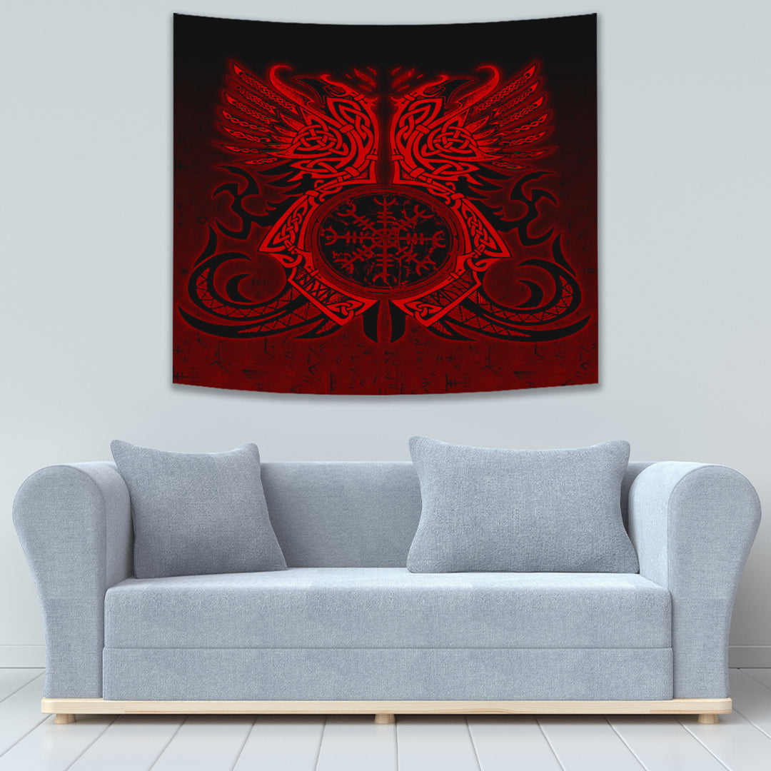 Viking Tapestry Two Raven Cletic Red