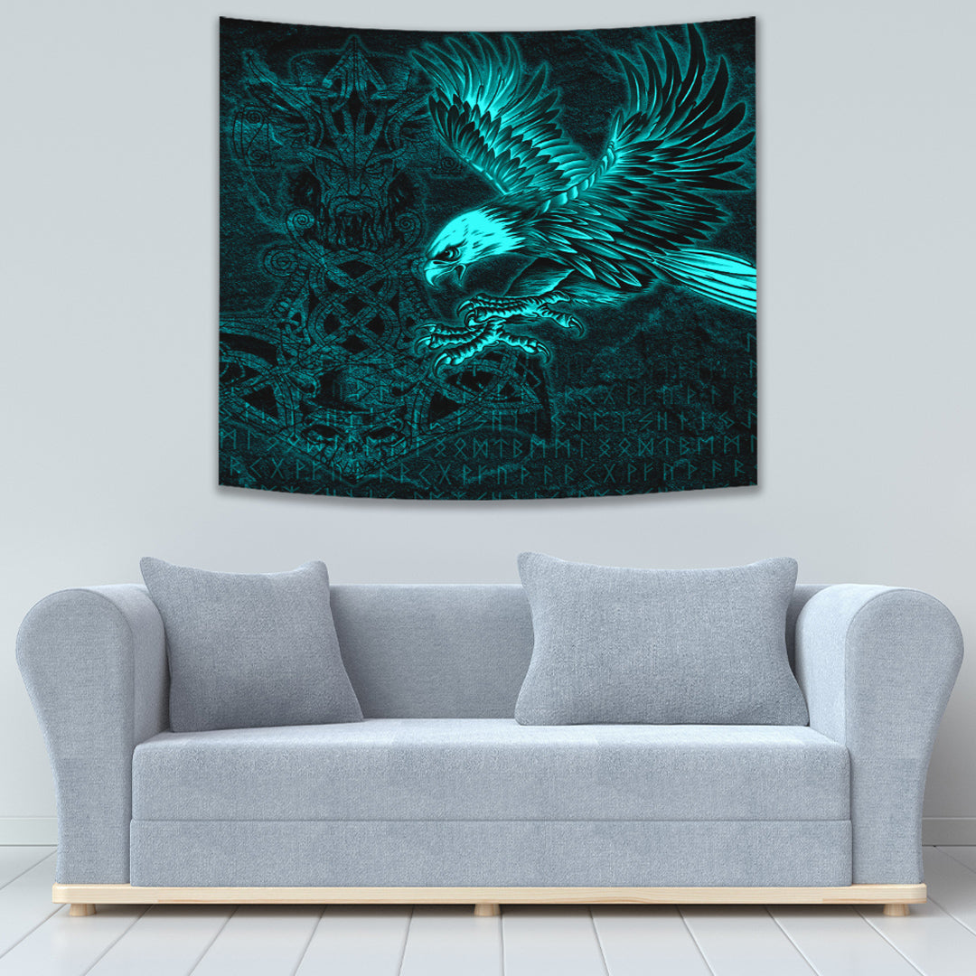 Viking Tapestry Raven Mjolnir Turquoise apestry