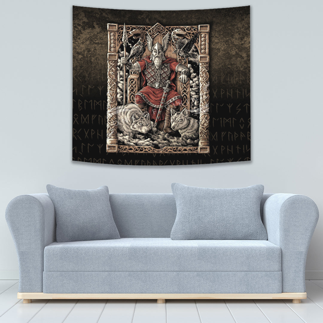 Viking Tapestry Odin on Throne