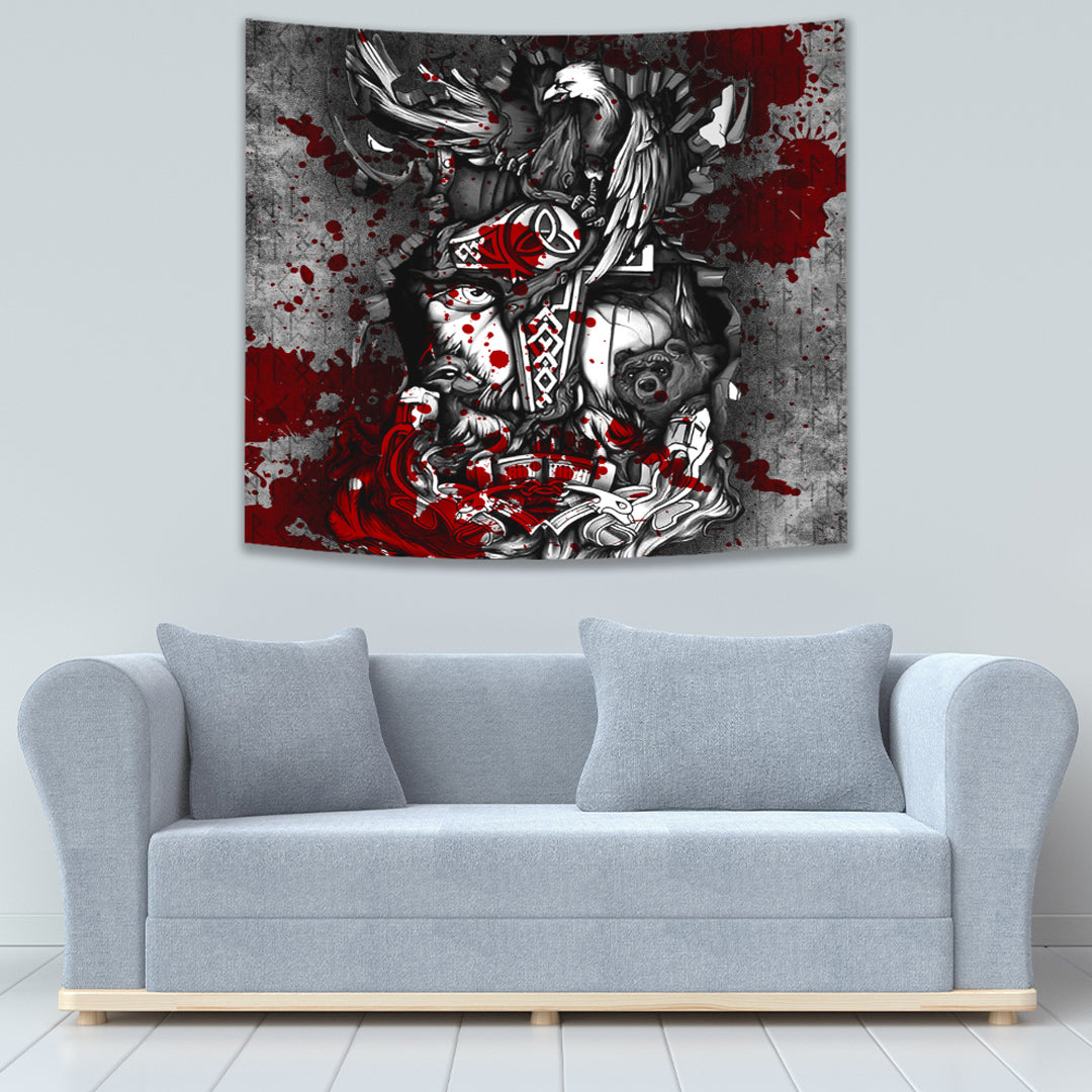 Viking Tapestry Odin Wolf Bear Raven Blood