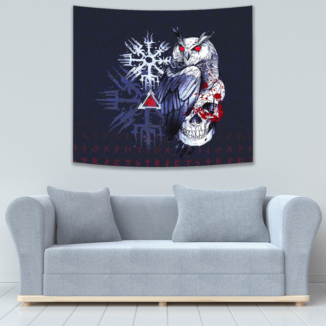 Viking Tapestry Owl Skull Blood Blue Style