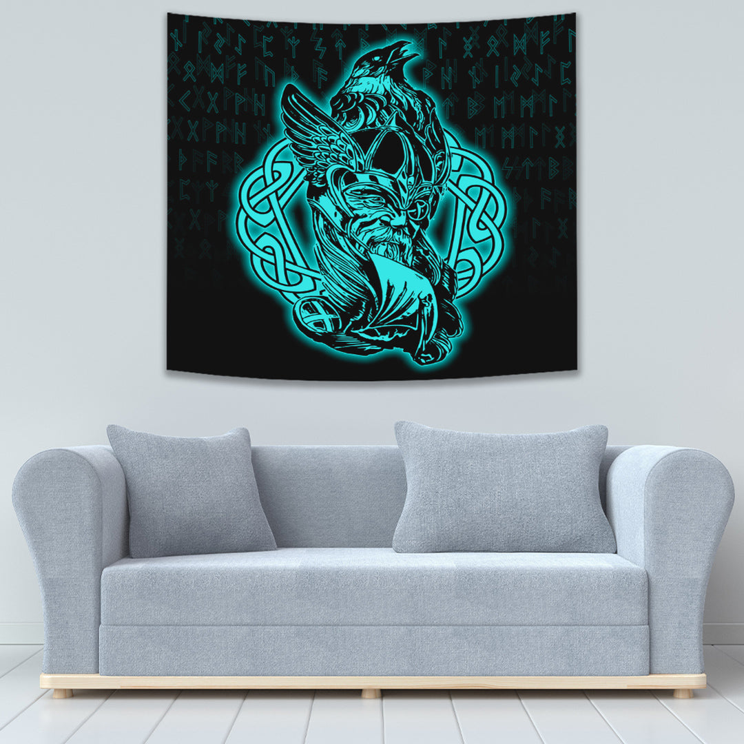 Viking Tapestry Odin Raven Viking Tapestry Set Turquoise