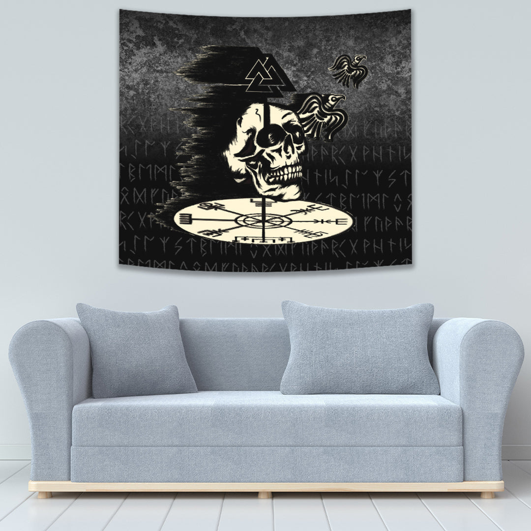 Viking Tapestry Valhalla Skull Ravens
