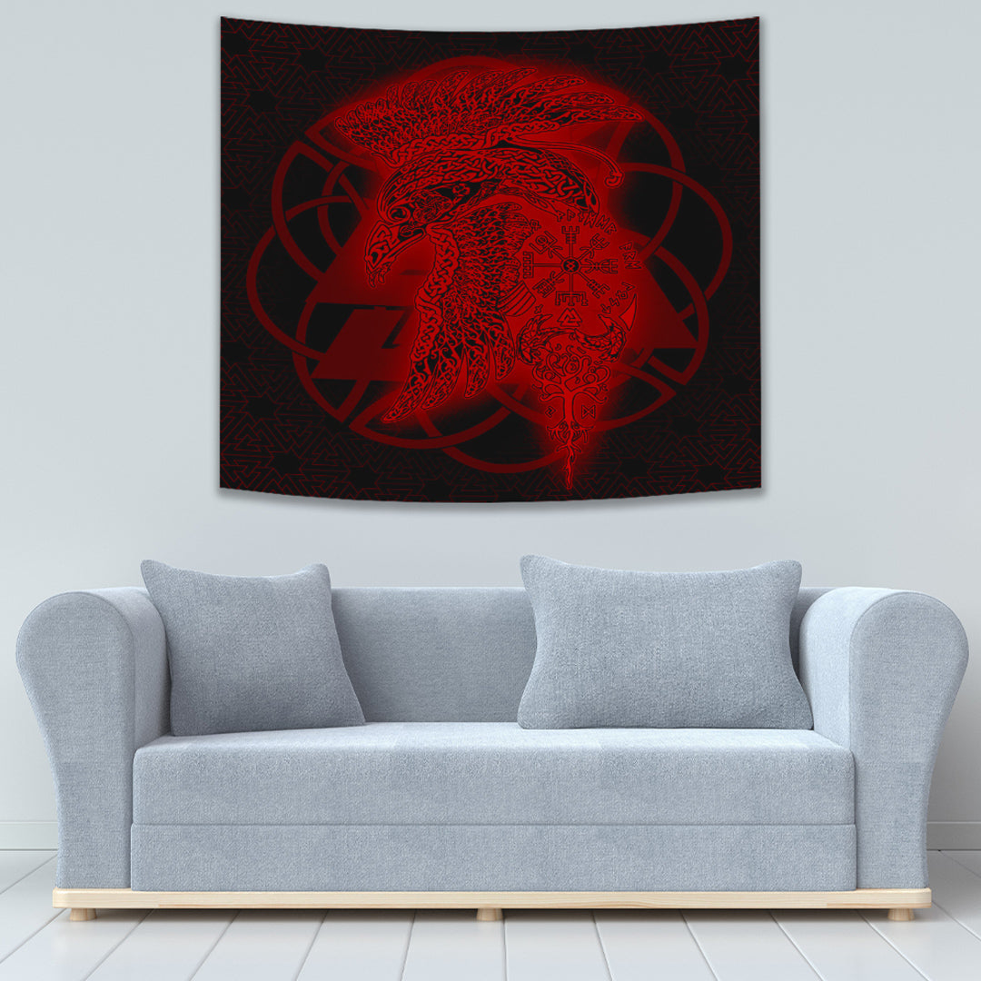 Viking Tapestry Raven Valknut Red 