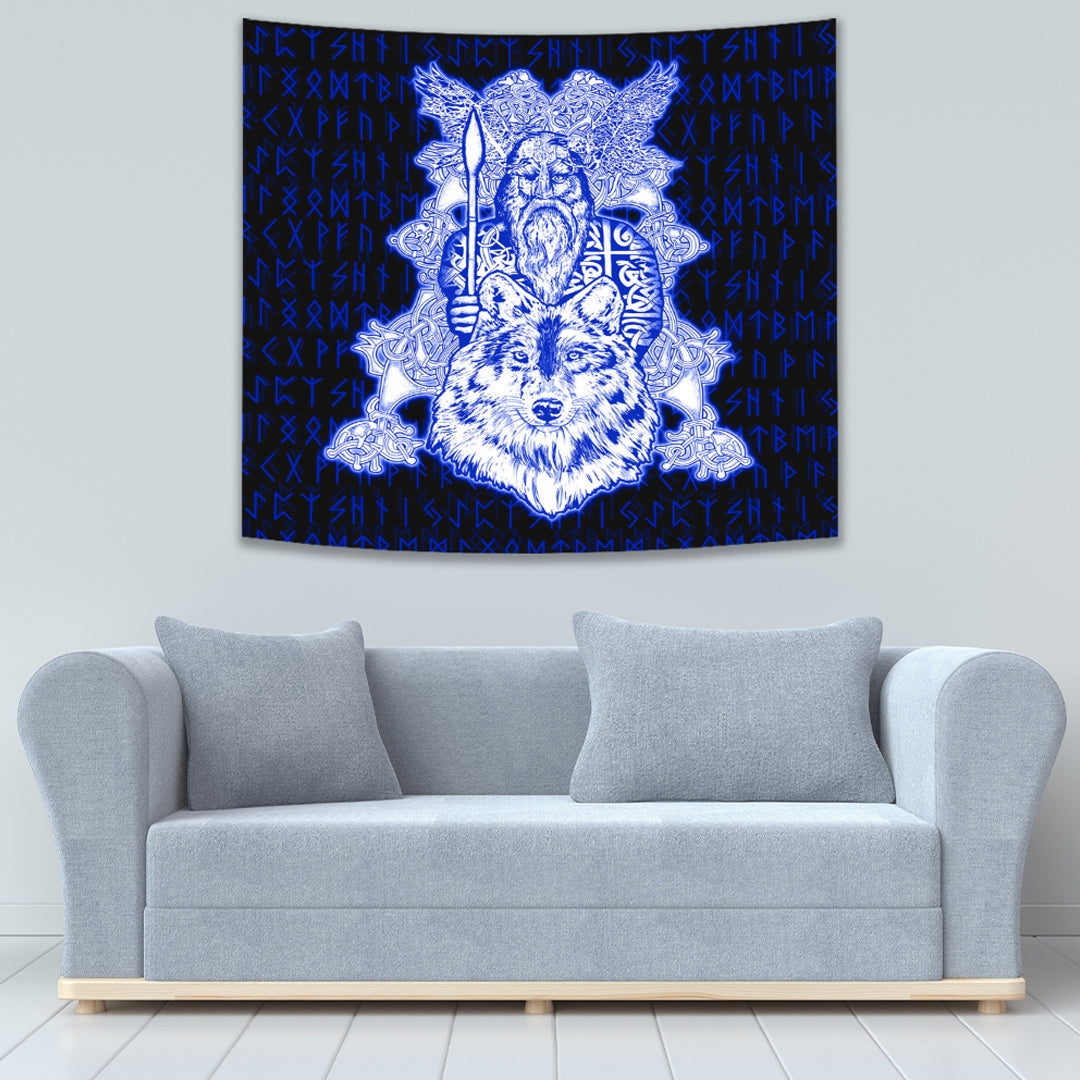Viking Tapestry Odin Wolf Viking Tapestry Set Blue