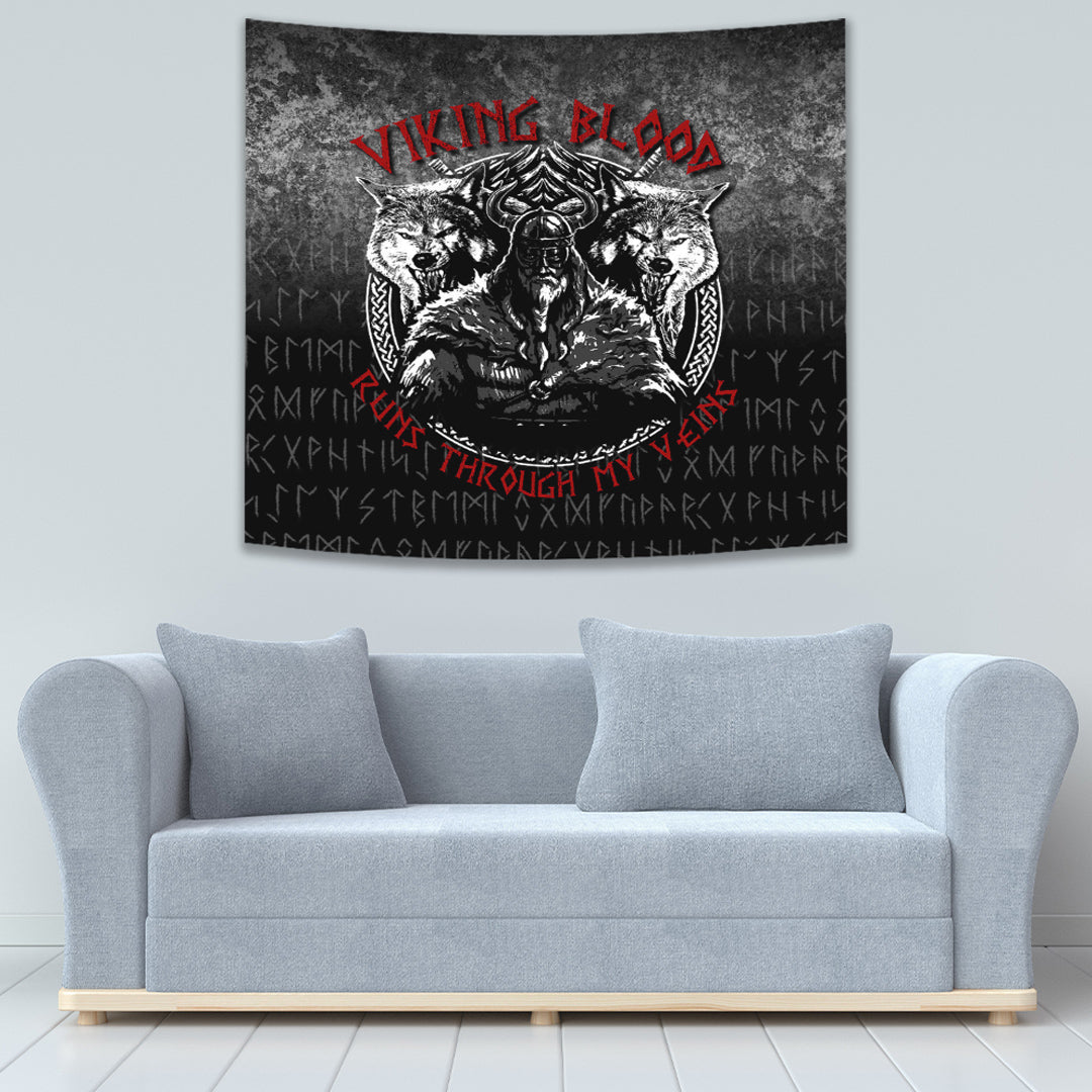 Viking Tapestry Odin Geri And Freki Wolfs Viking Tapestry Blood Runs Through My Veins