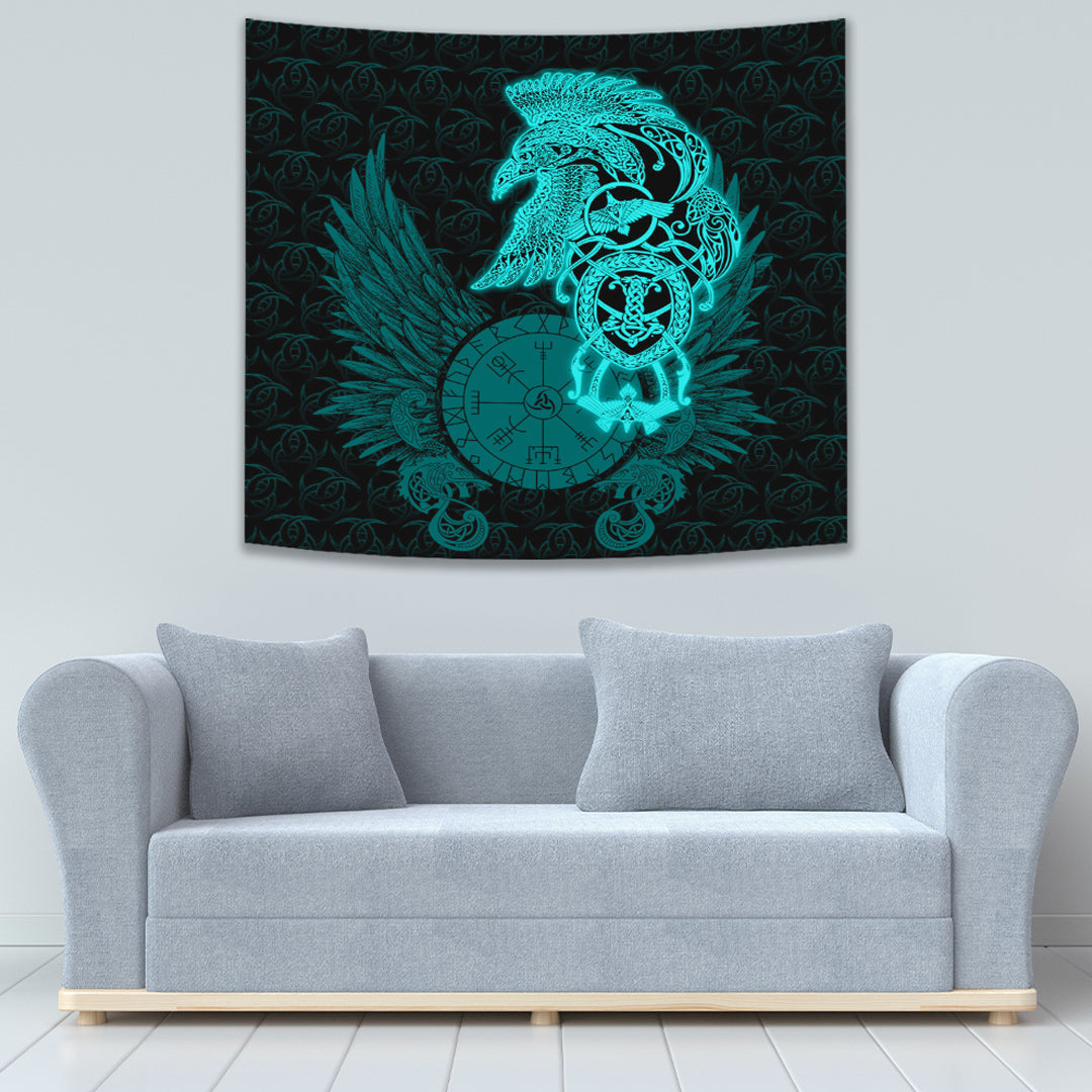 Viking Tapestry Raven Ving Turquoise