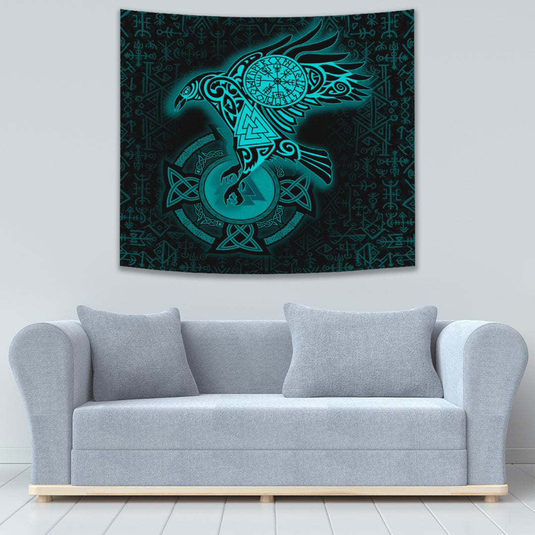 Viking Tapestry Celtic Raven Turquoise 