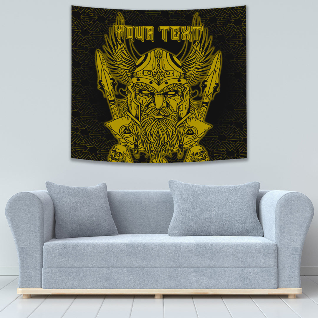 Viking Tapestry Odin And Raven Gold Text 