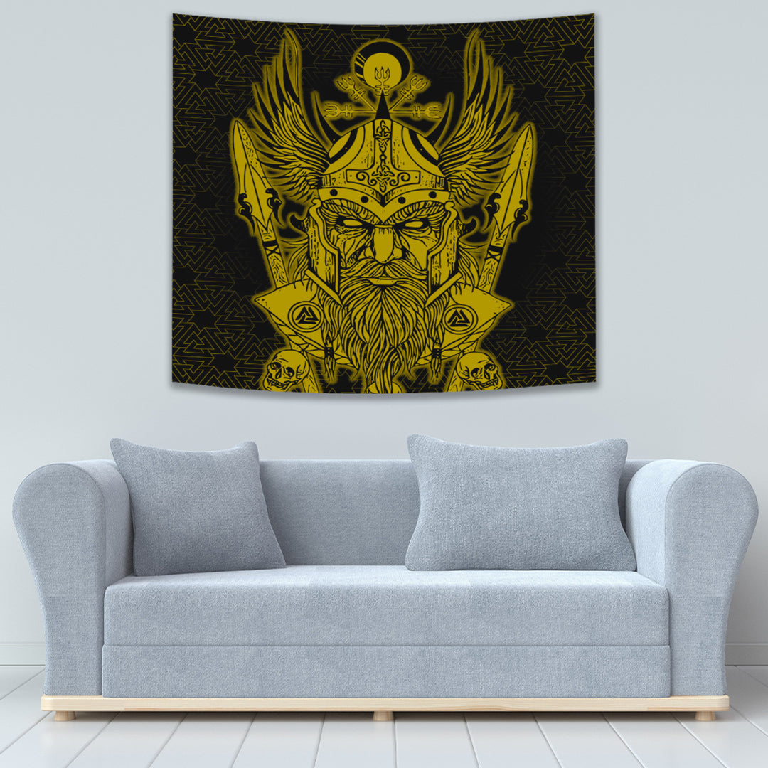 Viking Tapestry Odin And Raven Gold 