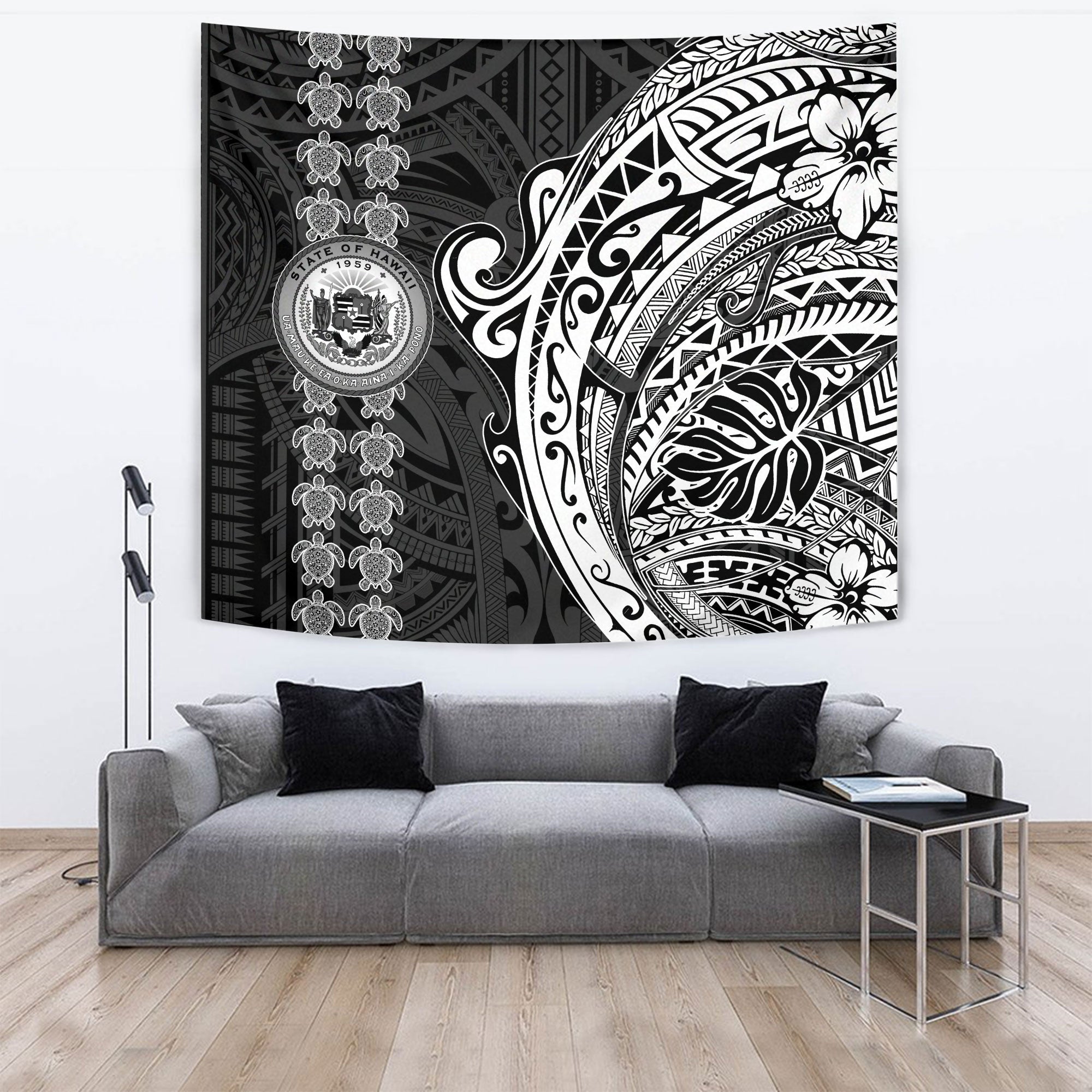 Hawaii Seal Polynesian Turtle Line Tapestry