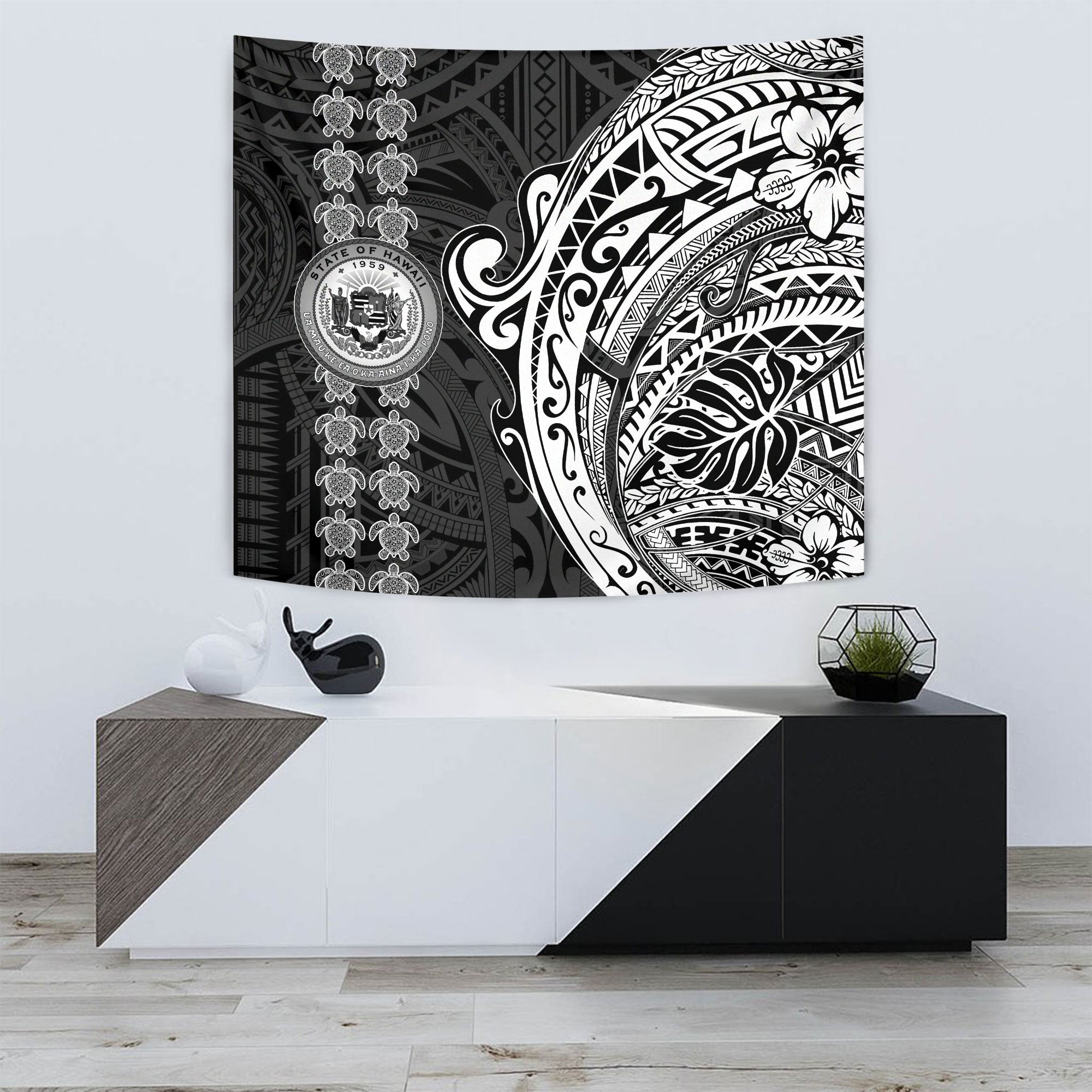 Hawaii Seal Polynesian Turtle Line Tapestry