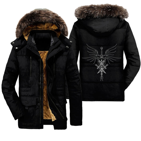 Viking Parka Jacket The Head Of The Demon With Sword