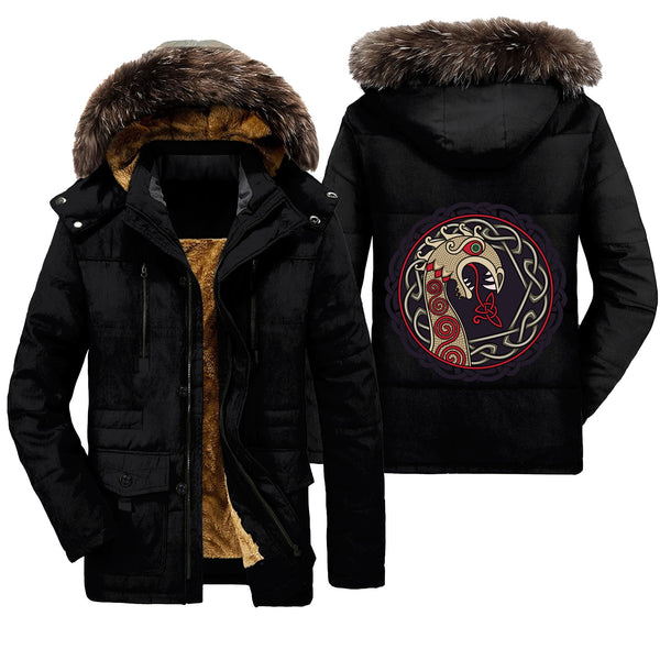 Viking Parka Jacket The Nasal Figure Of The Ship Drakkar In The Form Of Dragon