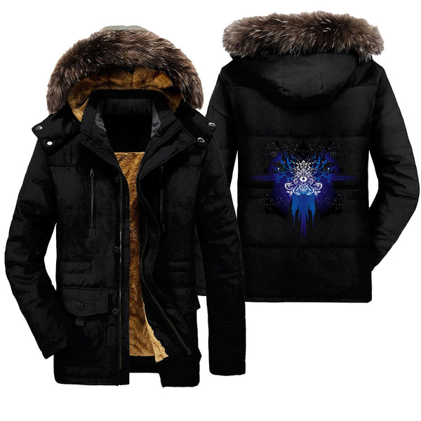 Viking Parka Jacket The Valkyrie At The Starry Sky Through Which Flies Flock Of Birds