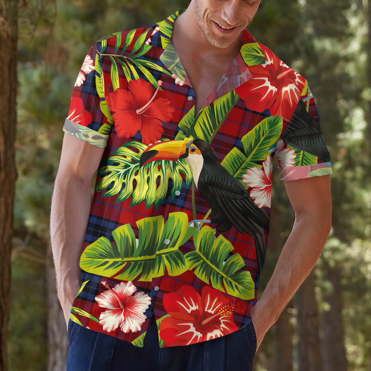 Scottish Tartan Thompson 02 Clan Hawaiian Shirt Hibiscus - Tropical Garden Style