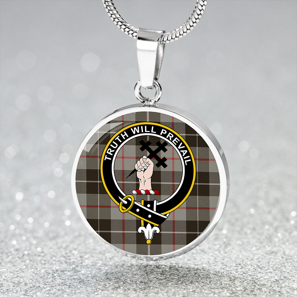 Scottish Tartan Thomson Grey #2 (Thompson Grey #2) Weathered Clan Circle Necklace Classic Style