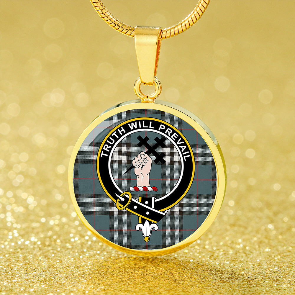 Scottish Tartan Thomson Hunting #2 (Thompson Hunting #2) Weathered Clan Circle Necklace Classic Style