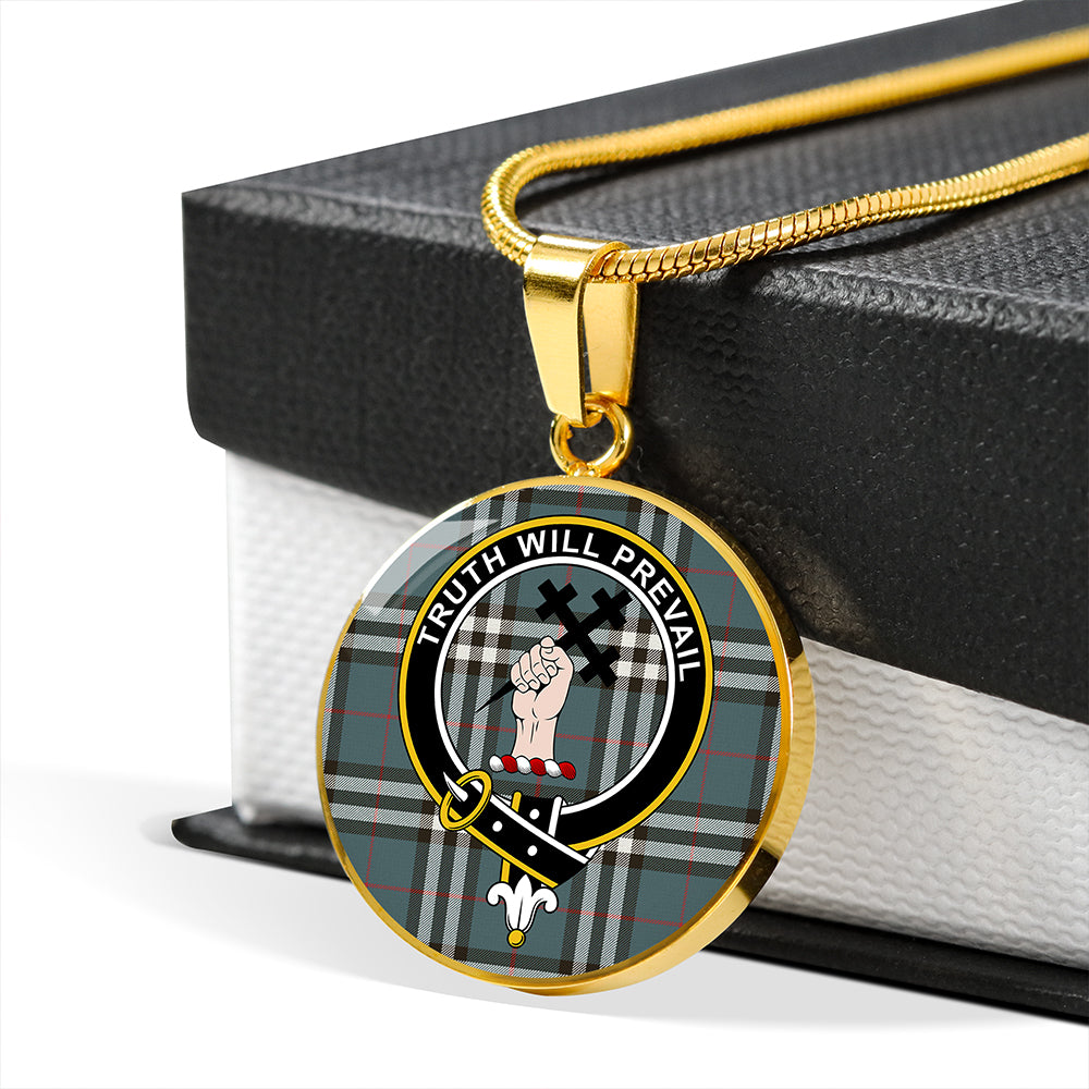 Scottish Tartan Thomson Hunting #2 (Thompson Hunting #2) Weathered Clan Circle Necklace Classic Style
