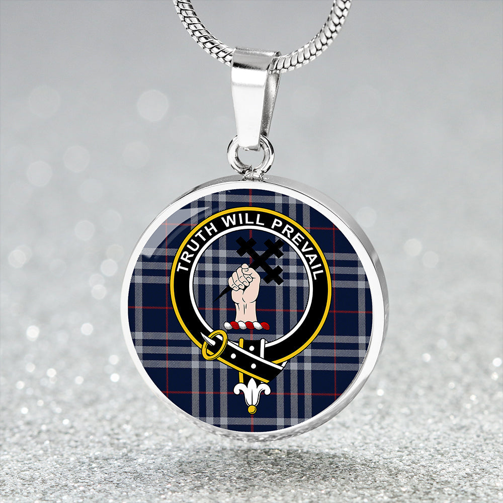 Scottish Tartan Thomson Navy (Thompson Navy) Modern Clan Circle Necklace Classic Style
