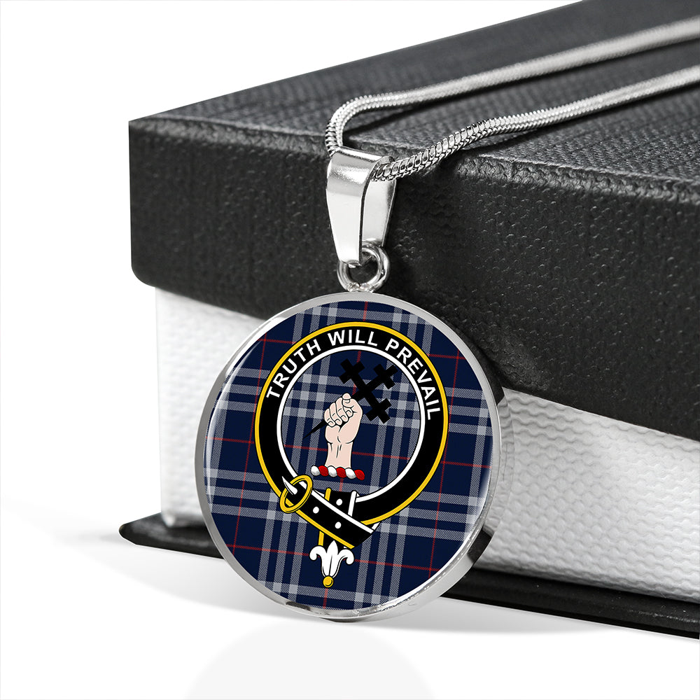 Scottish Tartan Thomson Navy (Thompson Navy) Modern Clan Circle Necklace Classic Style