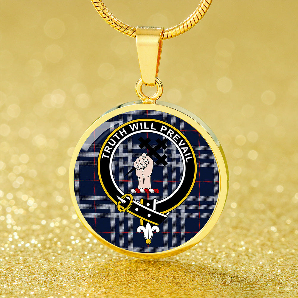 Scottish Tartan Thomson Navy (Thompson Navy) Modern Clan Circle Necklace Classic Style