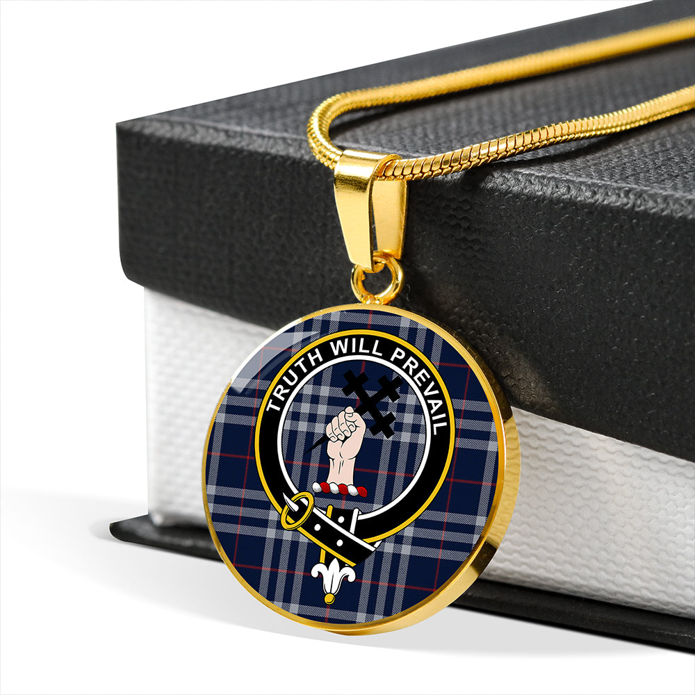 Scottish Tartan Thomson Navy (Thompson Navy) Modern Clan Circle Necklace Classic Style