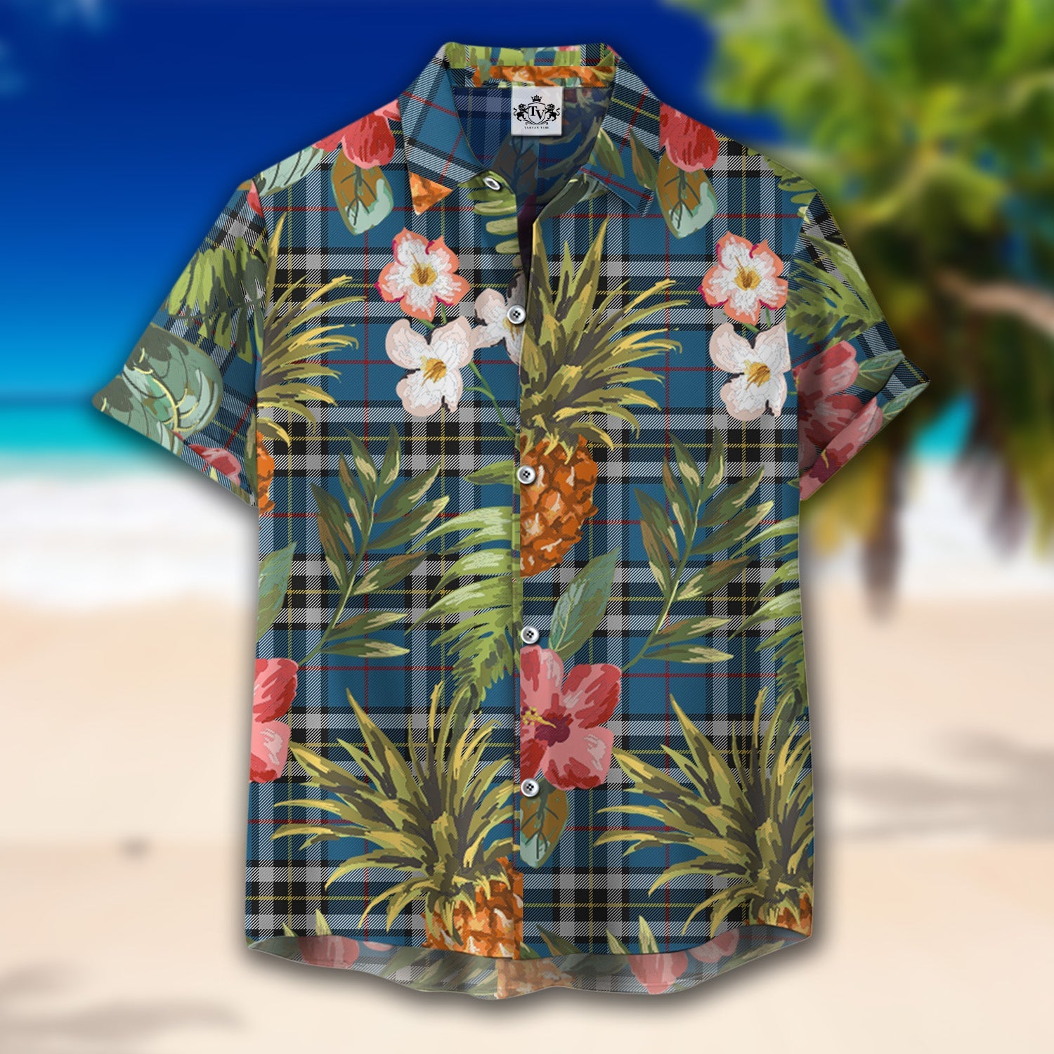 Scottish Tartan Thomson Dress Blue Clan Hawaiian Shirt Hibiscus - Tropical Garden Style