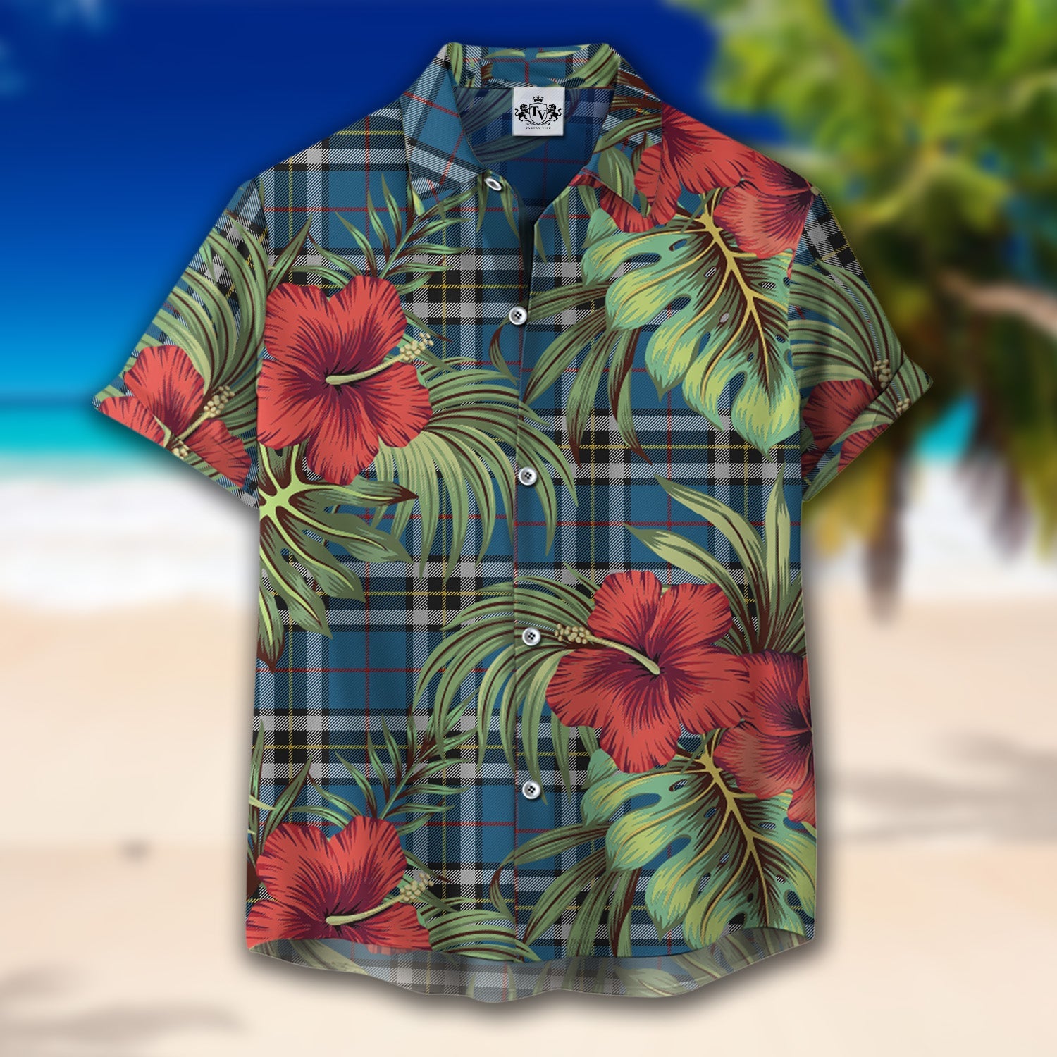 Scottish Tartan Thomson Dress Blue Clan Hawaiian Shirt Hibiscus - Tropical Garden Style