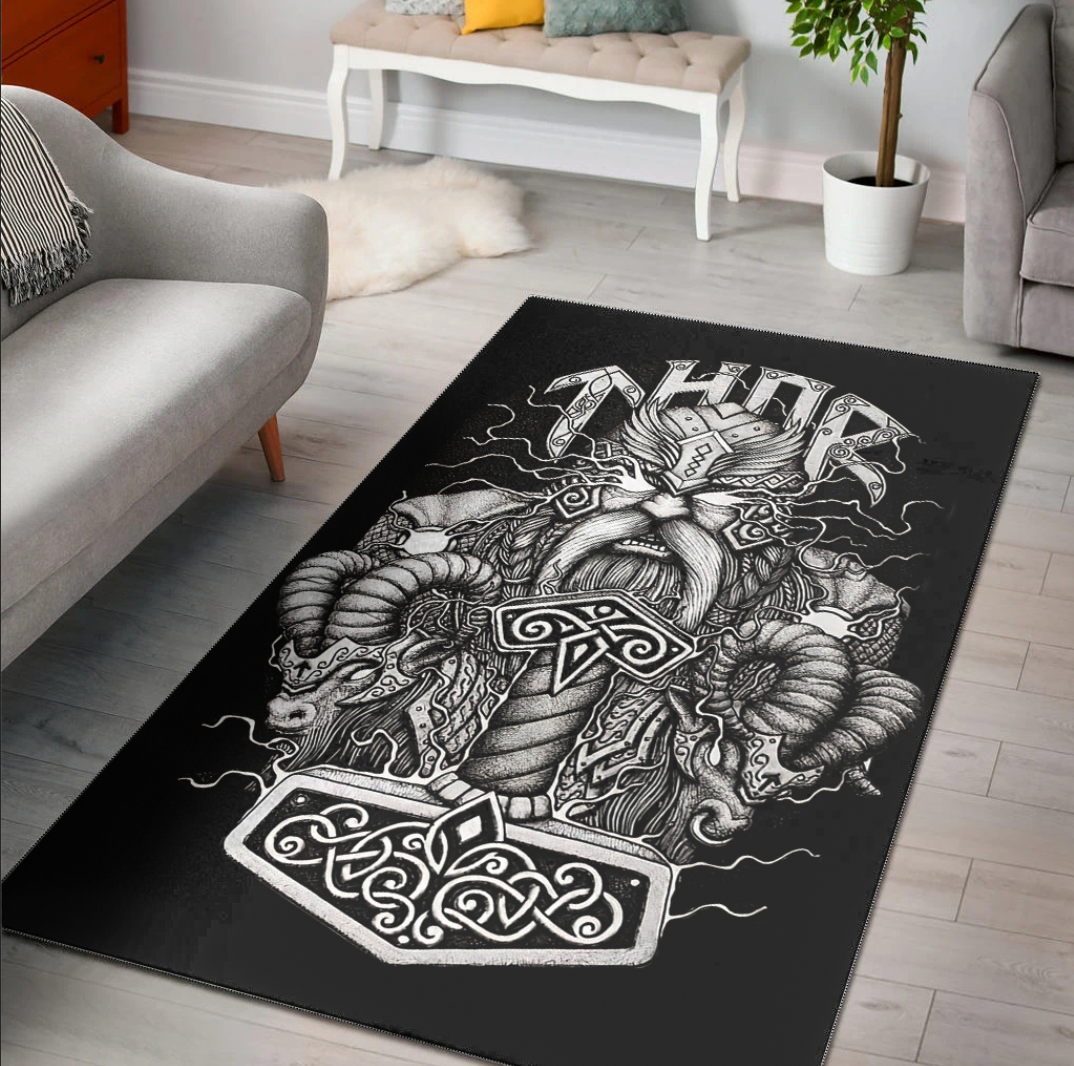 Viking Area Rug Thor and Mjolnir