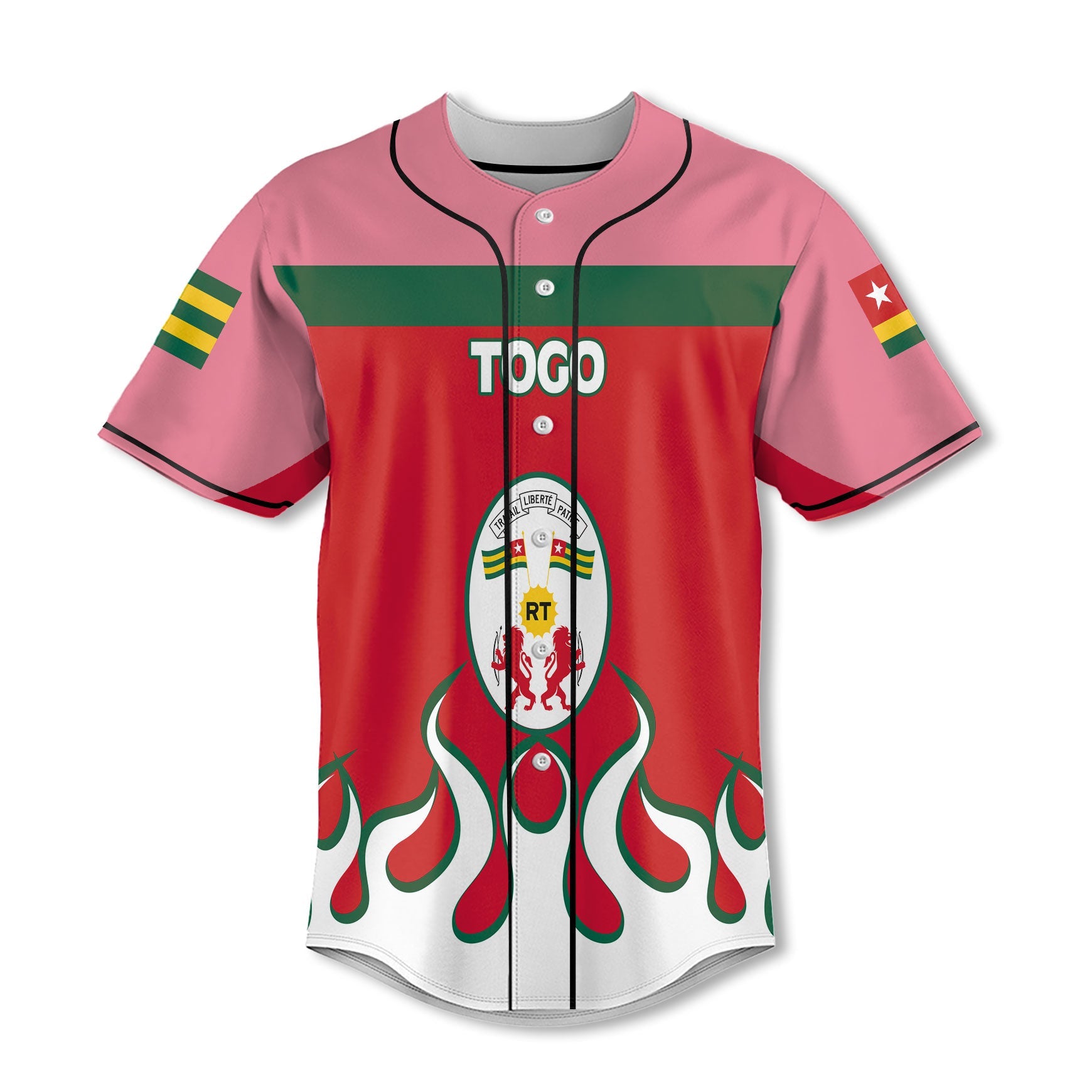 Togo Baseball Jersey Flag & Coat Of Arms Fire Hockey Style