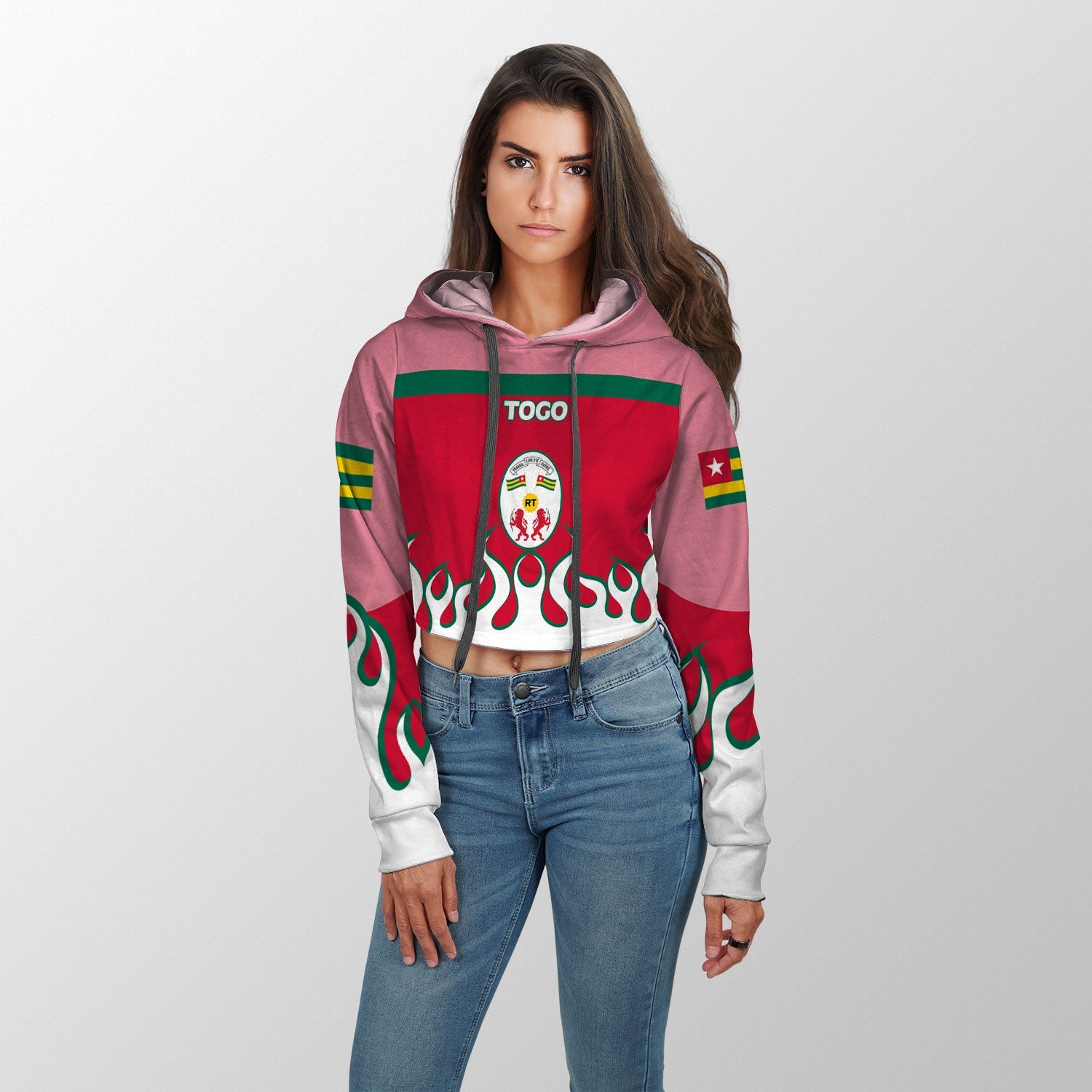 Togo Crop Hoodie Flag & Coat Of Arms Fire Hockey Style