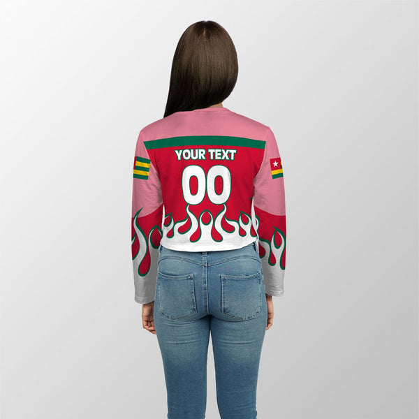 Togo Crop Top Long TShirt Flag & Coat Of Arms Fire Hockey Style