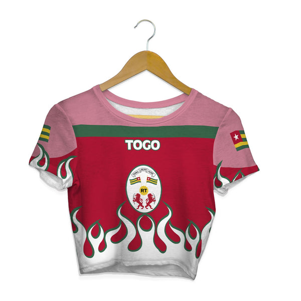 Togo Crop Top T Shirt Flag & Coat Of Arms Fire Hockey Style